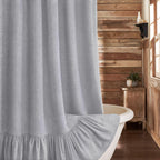 Farmhouse Shower Curtain Ruffle Linen Cream-Brown Stripe 72"W x 84"L