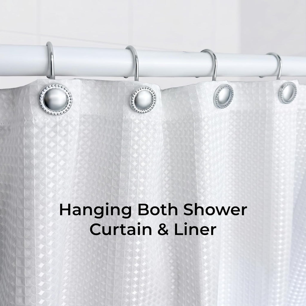 Shower Curtain Hooks,Rust-Resistant Decorative Rings,12-Pack,Chrome
