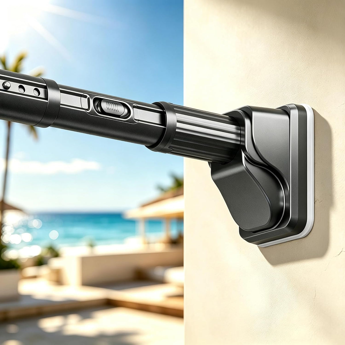 Heavy Duty One-Click Tension Curtain Rod 40-67Inch, Easy to Install, No Drill Adjustable Curtain Rod, 1.26"Diameter Non-Slip Rod for Windows, Shower, Bathroom, Closet, Balcony & Outdoor Spaces, Black