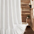 Farmhouse Shower Curtain Ruffle Linen Cream-Brown Stripe 72"W x 84"L