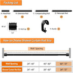 Shower Curtain Rod,Tension Rod 24 to 72 Inch,Never Fall Off,Innovative Buckle,Rustproof,No Drilling,Easy to Install,1 Inch Diameter,Suitable for Bathroom,Window,Door,Wardrobe,Kitchen (Black)