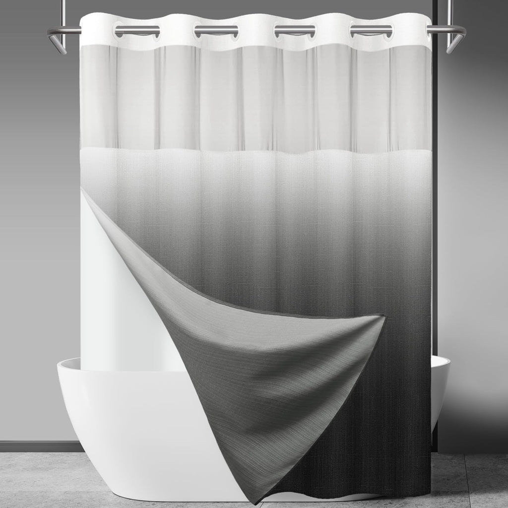 SORTTO Ringless Slub Shower Curtain with Snap in Liner, 71x74, Black