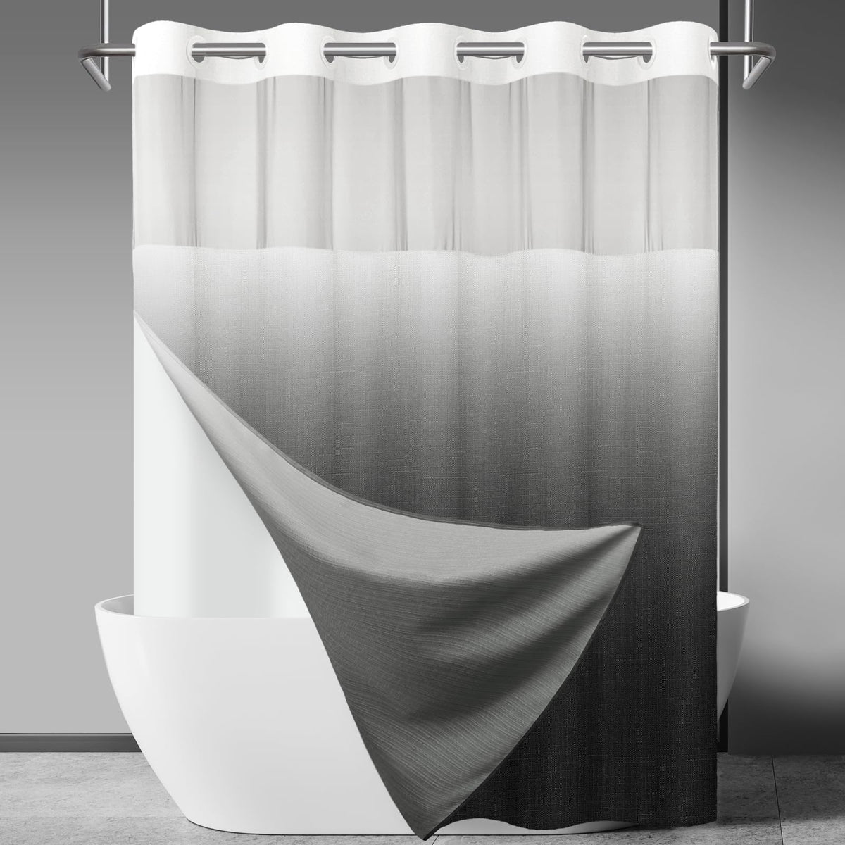 SORTTO Ringless Slub Shower Curtain with Snap in Liner, 71x74, Black