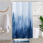 ORTIGIA Dark Green Misty Forest Shower Curtain for Bathroom, Nature Woodland Shower Curtain Set with Hooks, Decorative Pine Tree Fog Magic Bath Curtain for Home, Waterproof Fabric, Weighted, 72x72