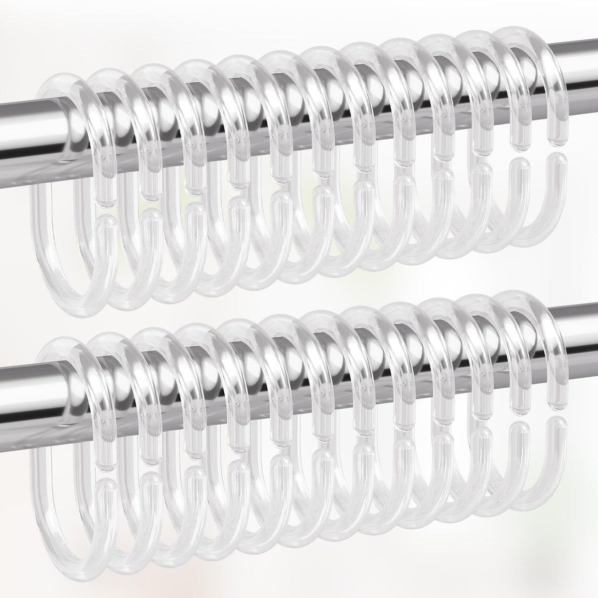 Amazer White Shower Curtain Hooks Rings, 24 Pcs Plastic Shower Curtain Rings, Plastic Shower Curtain Hooks for Bathroom Shower Rod, White Shower Hooks Rings Loops for Shower Curtain