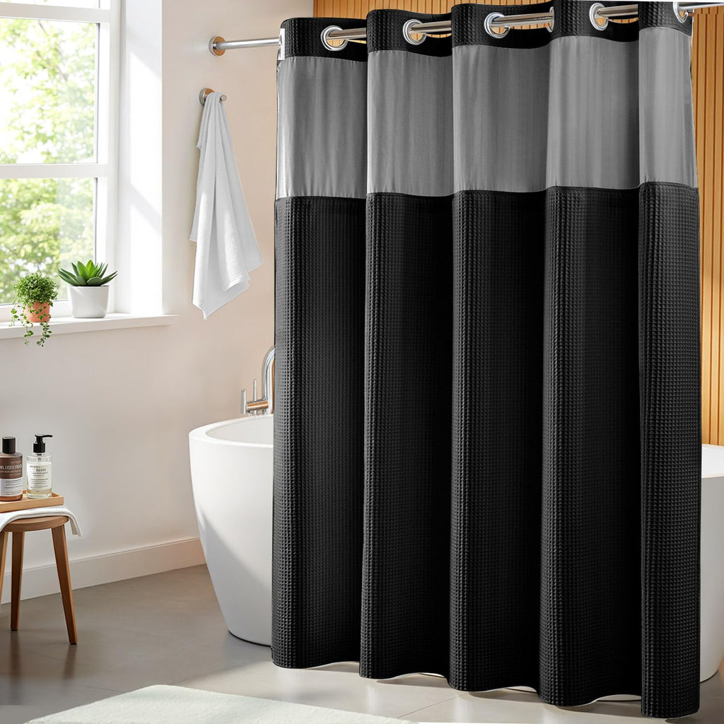 River Dream Cotton Blend Fabric Shower Curtain Set with Liner, White, 54x80
