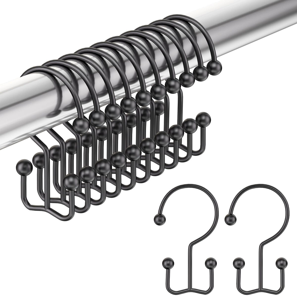 Amazer Decorative Shower Curtain Hooks, Shower Curtain Hooks Rust Proof Stainless Steel Shower Curtain Hooks, Shower Hooks for Shower Curtain Bathroom 12PCS, Matte Nickel