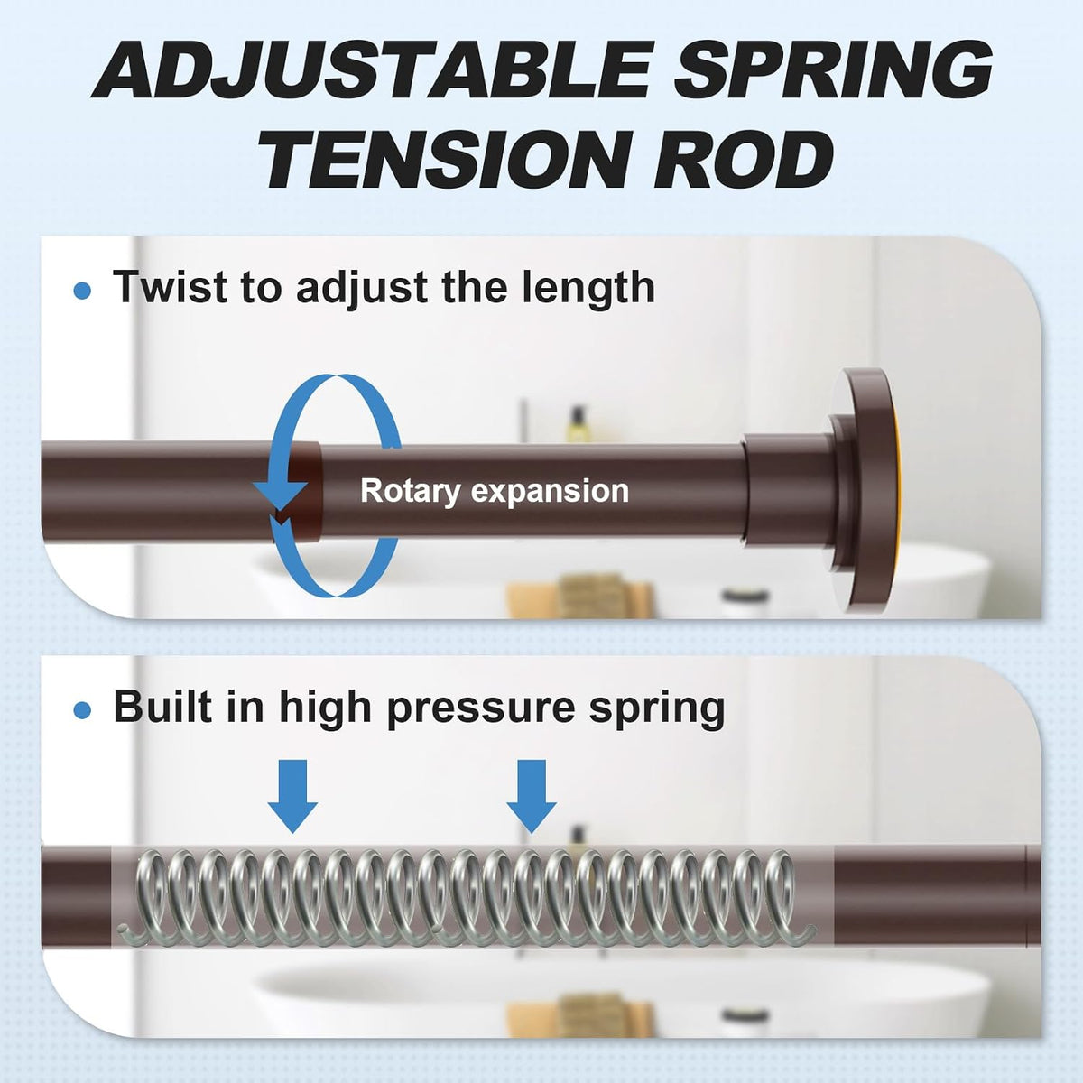 CorkLatta Bronze Shower Curtain Rod 31 to 80 Inch,1 Inch Diameter Adjustable Spring Tension Stainless Steel Telescoping Rod,Easy Install,No Rust