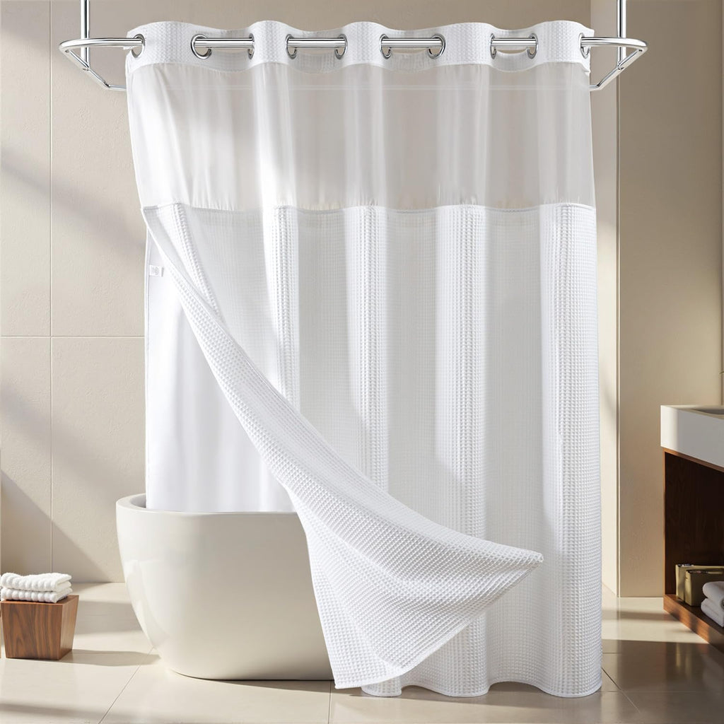 River Dream Cotton Blend Fabric Shower Curtain Set with Liner, White, 54x80