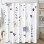 Gibelle Blue Yellow Watercolor Floral Fabric Shower Curtain, 72x72