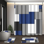Bathroom Sets with Shower Curtain and Rugs, Set of 4, Checkered