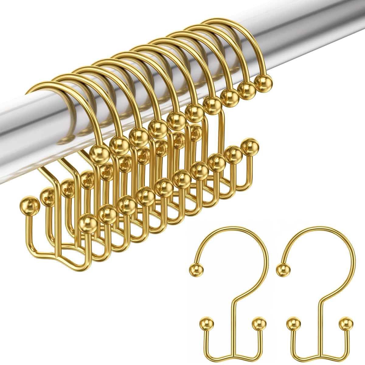 Amazer Decorative Shower Curtain Hooks, Shower Curtain Hooks Rust Proof Stainless Steel Shower Curtain Hooks, Shower Hooks for Shower Curtain Bathroom 12PCS, Matte Nickel