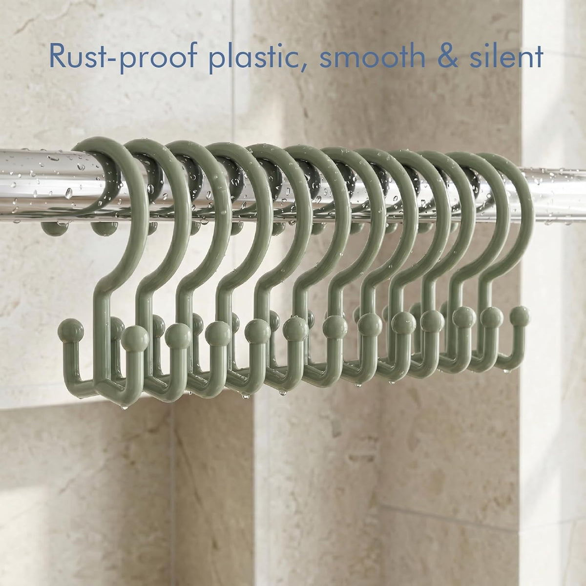 Bathway Green Shower Curtain Hooks, 12 Plastic Double Shower Curtain Rings