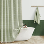 BTTN Sage Green Boho Farmhouse Linen Heavy Duty Shower Curtain Set, 72x72