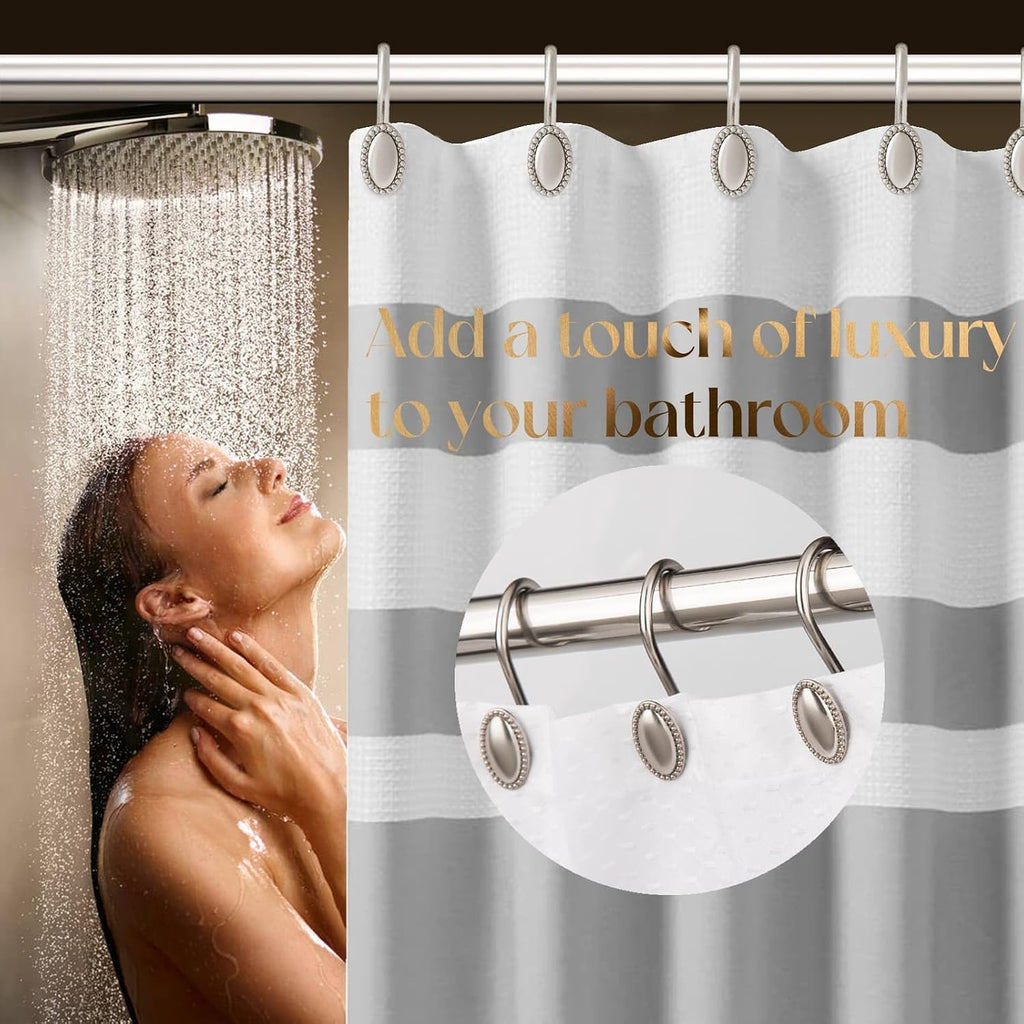 Brushed Nickel Shower Curtain Hooks, 12Pcs Heavy Duty Rustproof