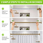 One-Piece Tension Curtain Rod 54-90 inch Brushed Gold Shower Curtain