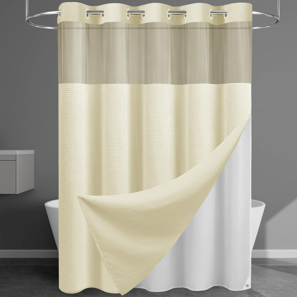 256GSM Heavyweight Ringless Waffle Shower Curtain with Liner, 71x74, White