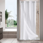 No Hook Weave Fabric Shower Curtain with Snap-in Liner White,72x74