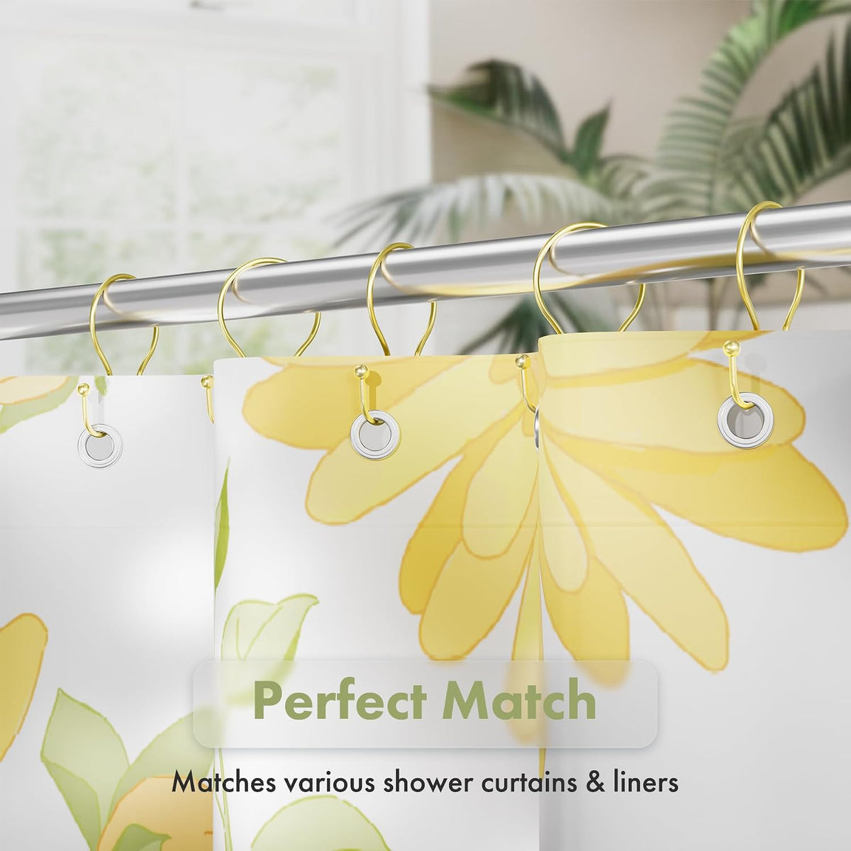 AmazerBath Shower Curtain Hooks Gold Shower Curtain Rings, Simple Double Hook Shower Curtain Hooks Rust Proof, Metal Smooth Shower Hooks for Shower Curtain Rod, 12 Pcs Shower Rod Hook Light Gold
