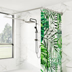 U Shaped Shower Curtain Rod, [Both Sides: 23"-52", Middle: 31"-46.5"] Adjustable U Shape Shower Rod Black Outdoor Corner Curtain Pole for Bathroom Bathtub with Ceiling Support & 12 Hooks
