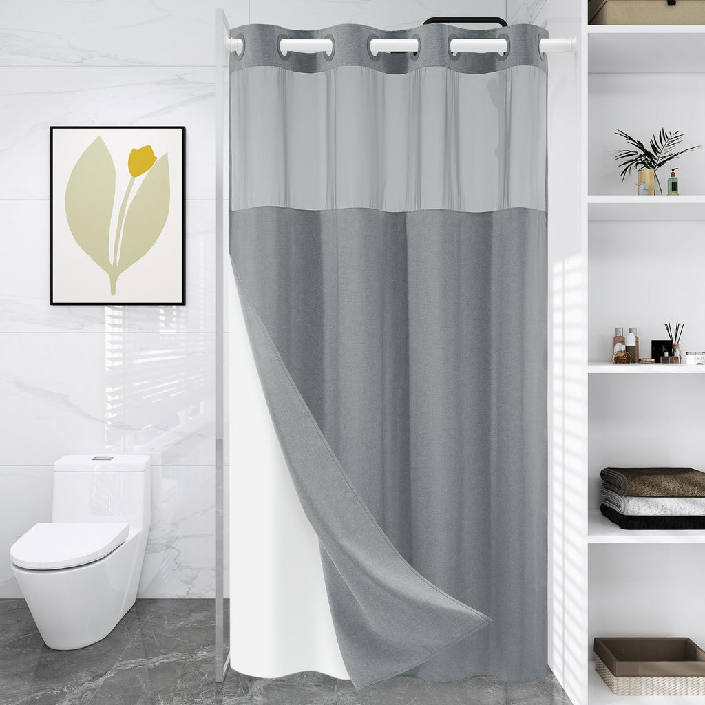 WONICY Hook-Free Shower Curtain with Snap-in Liner, Cream, 71 x 74