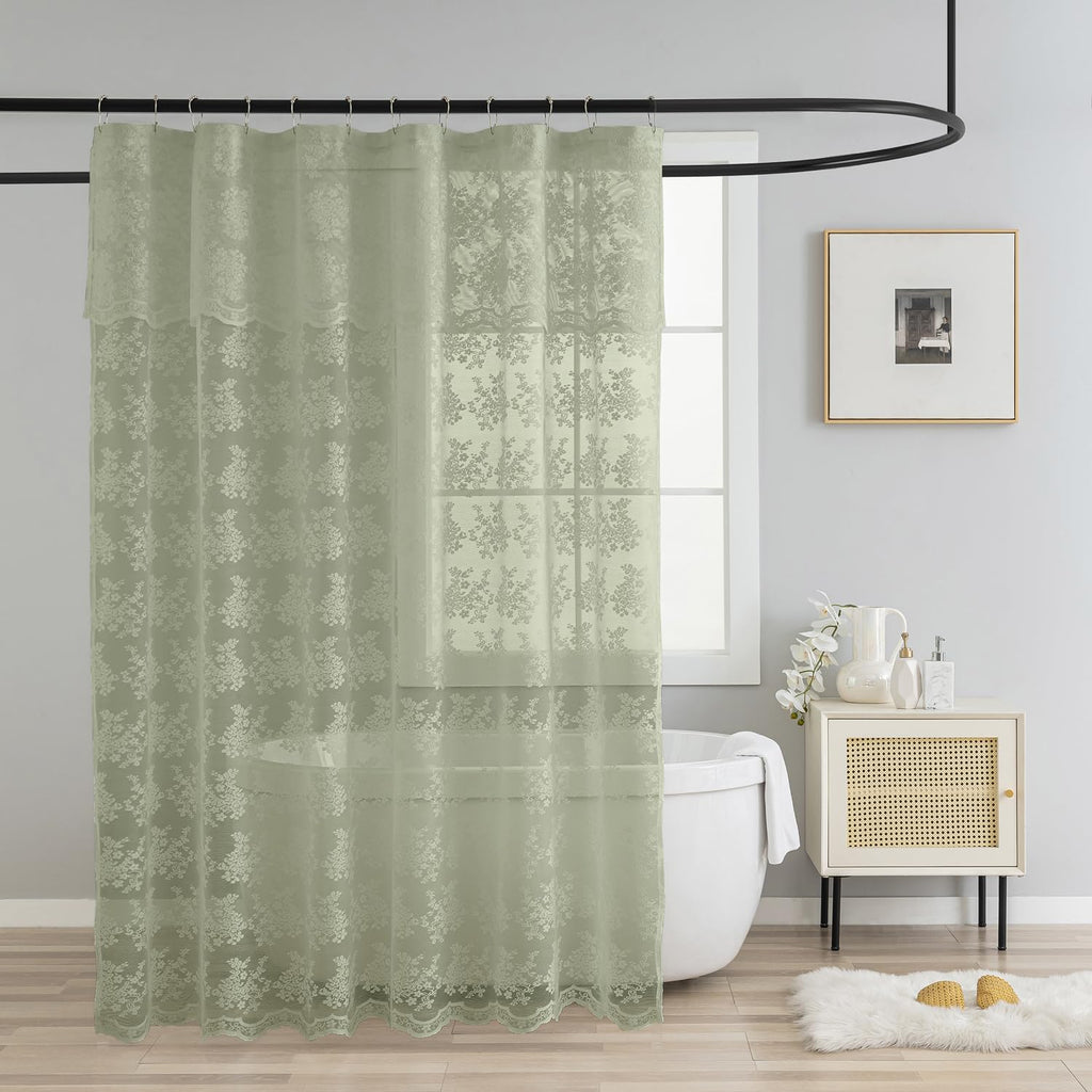 TUDECO Lace Brown Shower Curtain with Attached Valance, 72 x 72 Inch