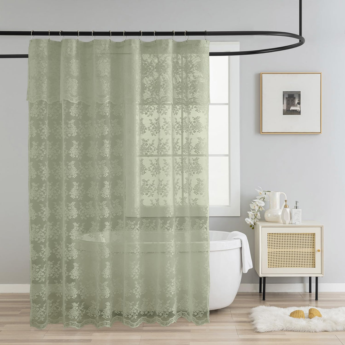 TUDECO Lace Brown Shower Curtain with Attached Valance, 72 x 72 Inch