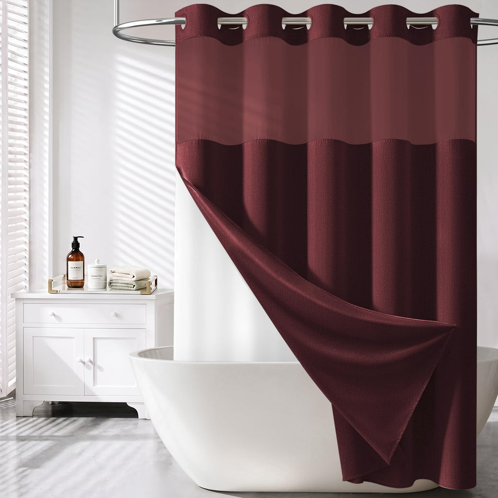 BTTN Cream Ringless Linen Textured Shower Curtain with Snap in Liner, 72x75