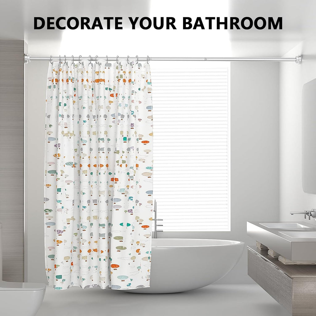 Shower Curtain Rod 27-79 Inches, Adjustable Tension Shower Rod No Drilling, No Slip, Spring Tension Curtain Rod for Bathroom Kitchen Closet Windows - Silver