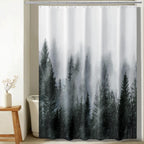 ORTIGIA Dark Green Misty Forest Shower Curtain for Bathroom, Nature Woodland Shower Curtain Set with Hooks, Decorative Pine Tree Fog Magic Bath Curtain for Home, Waterproof Fabric, Weighted, 72x72