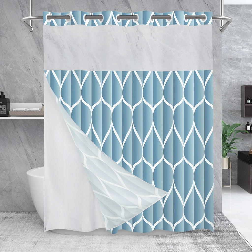 Yiatn Gray Ringless Shower Curtain with Snap-in Liner, 71 x 74 Inch