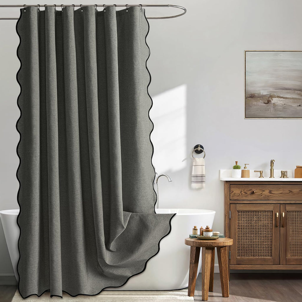 MIULEE 72"x84" Extra Long Scalloped Linen Shower Curtain Cream Beige
