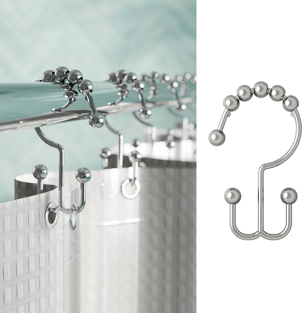 Zenna Home Shower Curtain Hooks, Chrome, Set of 12 – Premium Shower Curtain and Liner Rings with Double Roller Glide and Double-Sided Design – Rust Resistant