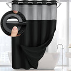 No Hook Shower Curtain with Liner Set Hotel Waffle Curtain White 72W X 75L