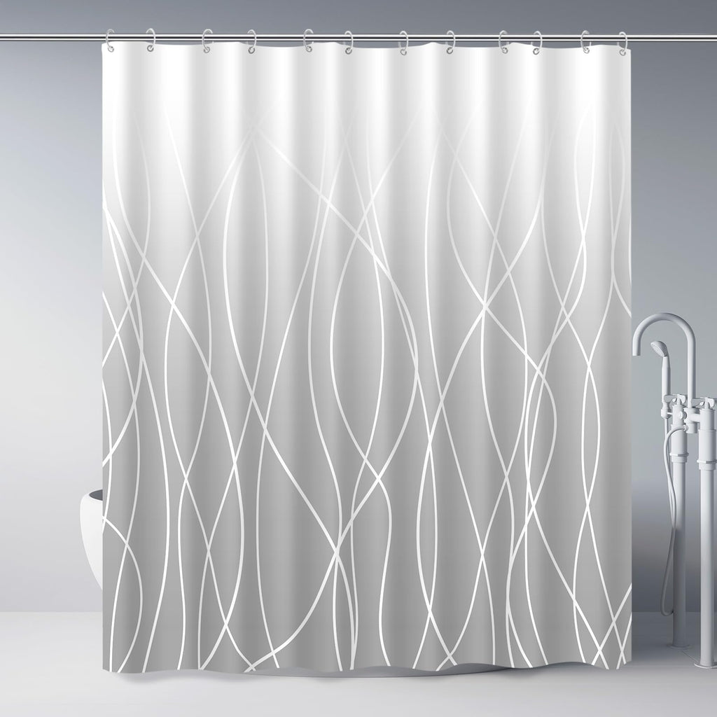 Striped Shower Curtain for Bathroom, Grey White, 72" W x 72" L