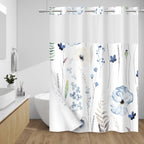WITHLOC Hook Free Floral Shower Curtain with Liner, Blue Beige, 71x74