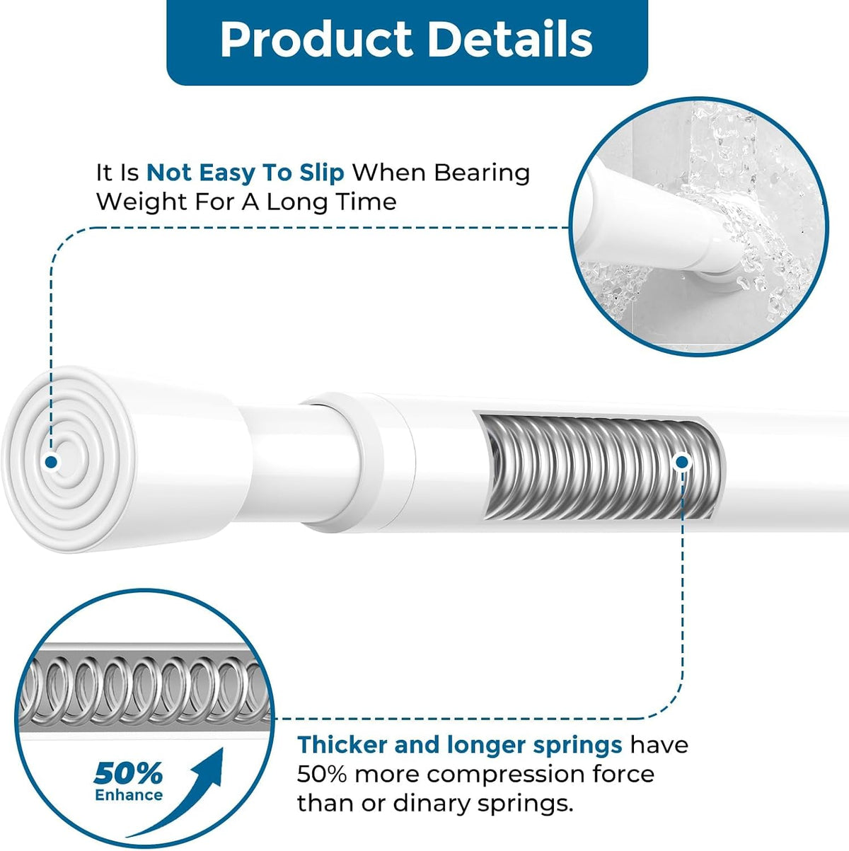 AIZESI 2Pcs Spring Tension Curtain Rods, Adjustable 26-39 Inch, White