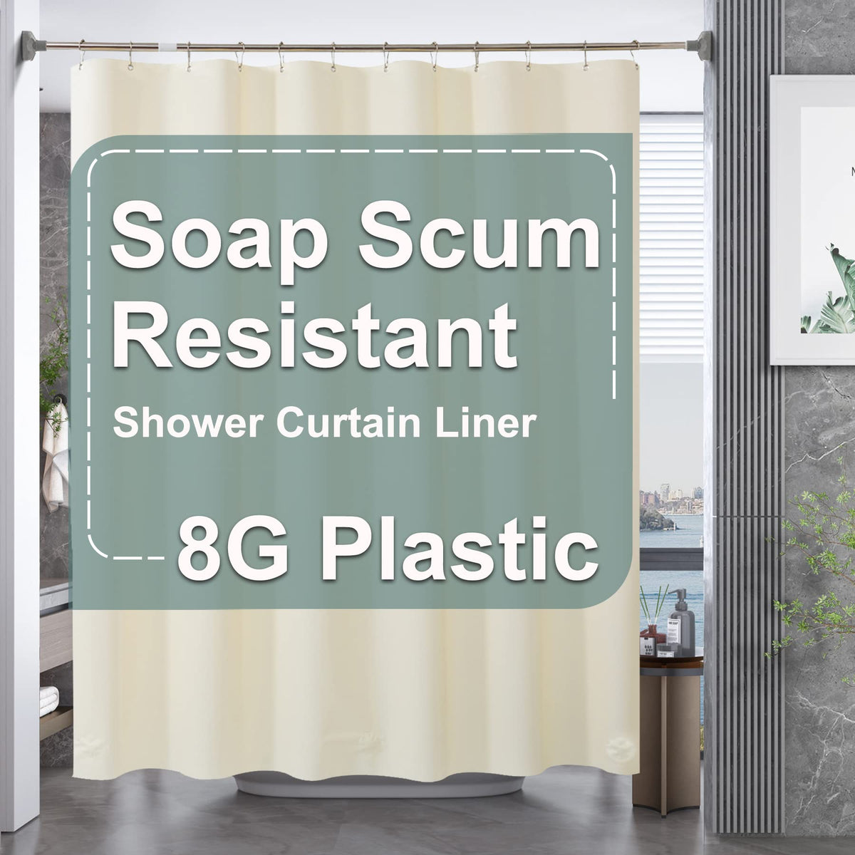 AmazerBath Black Shower Curtain Liner Plastic, Thick PEVA Shower Curtain Black, Dark Shower Liner Heavy Duty 8G, Black Bathroom Curtain Waterproof with 3 Weighted Stones and 12 Grommets, 72x72 Inches