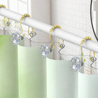 Goowin Shower Curtain Hooks, Crystal Shower Curtain Rings, Stainless Steel Gold Shower Curtain Hooks, Metal Shower Curtain Hangers, Decorative Double Shower Hooks for Shower Curtain & Liner, Gold