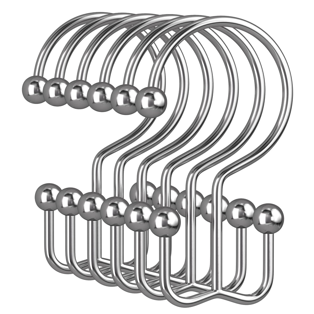 Amazer Gold Shower Curtain Hooks, 12PCS Minimalist Simple Double Shower Curtain Rings, Rust-Resistant Metal Shower Hooks Shower Curtain Hangers, Shower Rings for Bathroom Shower Rods Curtains