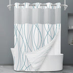 LXBNI Ringless Shower Curtain with Snap-in Liner, Gray White, 71 x 74 Inch