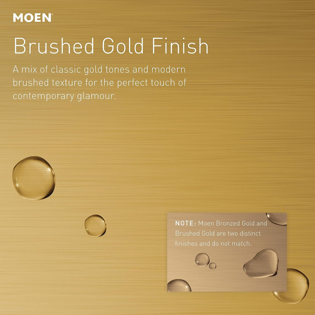 Moen TR1000BG 44-Inch to 72-Inch Adjustable Tension Mounted Straight Shower Curtain Rod, No Drilling Required, Brushed Gold Finish, Fits Standard Bathtubs