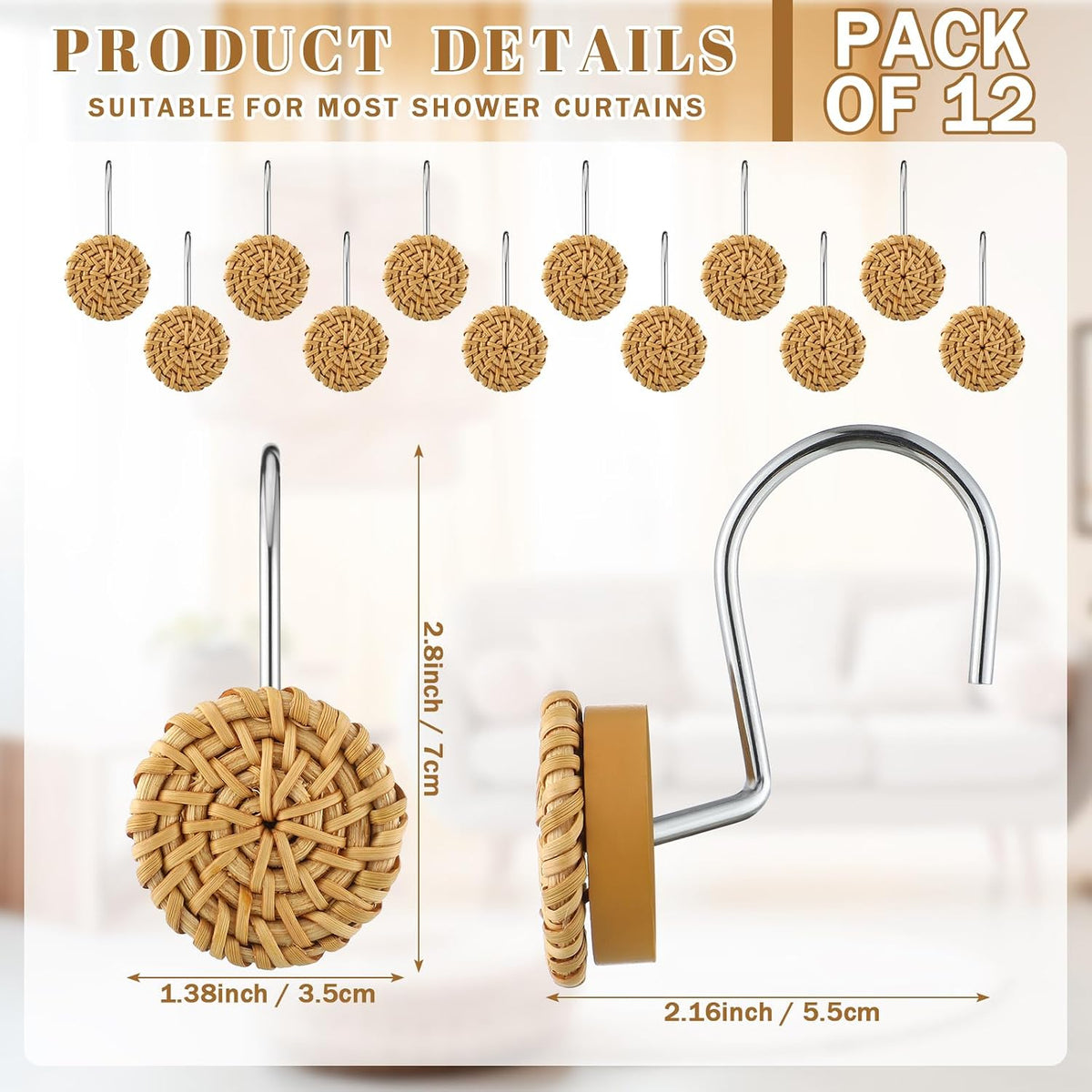 Colingmill 12 Pcs Boho Knots Shower Curtain Hooks for Hangers Decor
