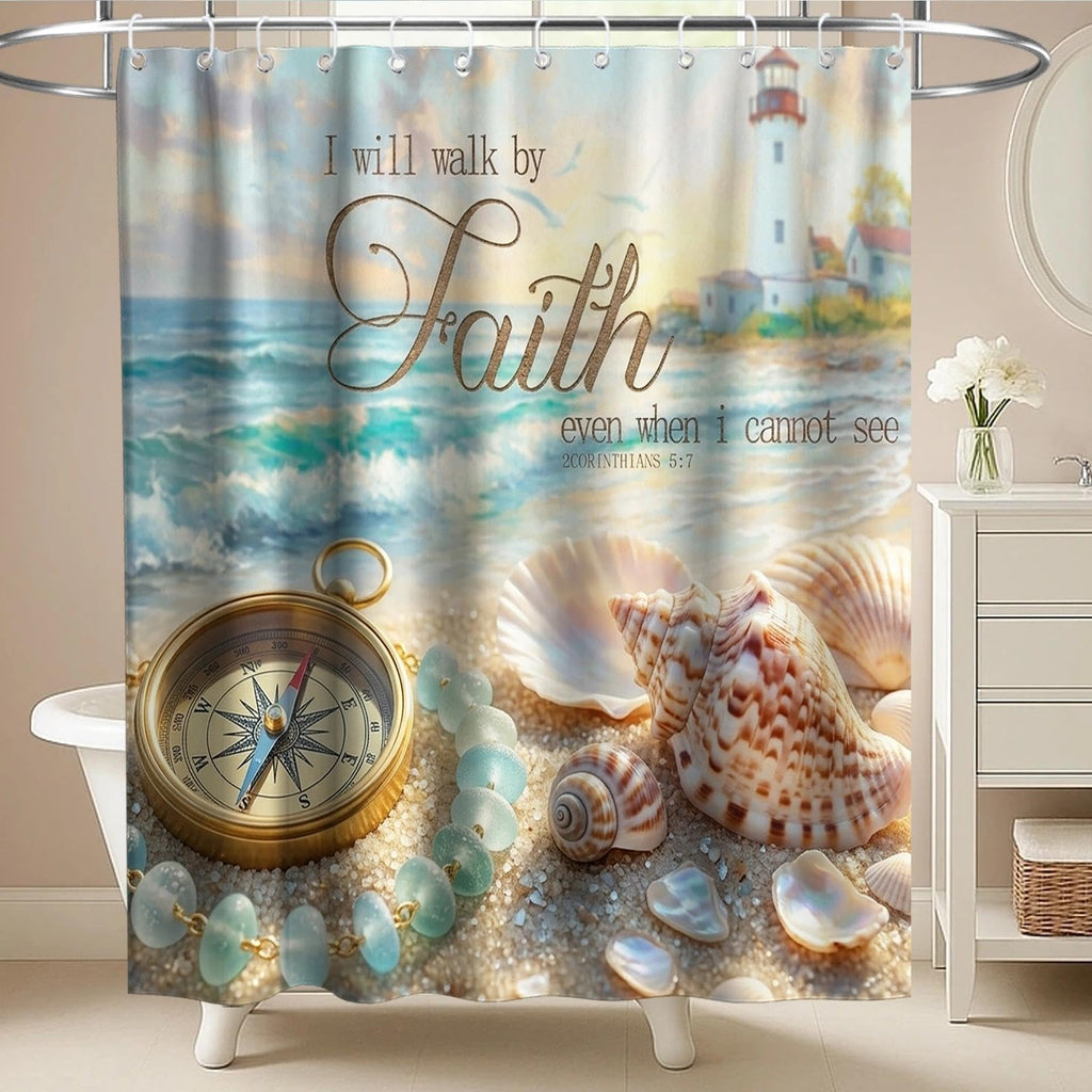 Nautical Green Sea Turtles Beach Theme Fabric Shower Curtain Sets Bathroom Blue Ocean Decor with Grommets and Hooks - 72 x 72 Inch Teal