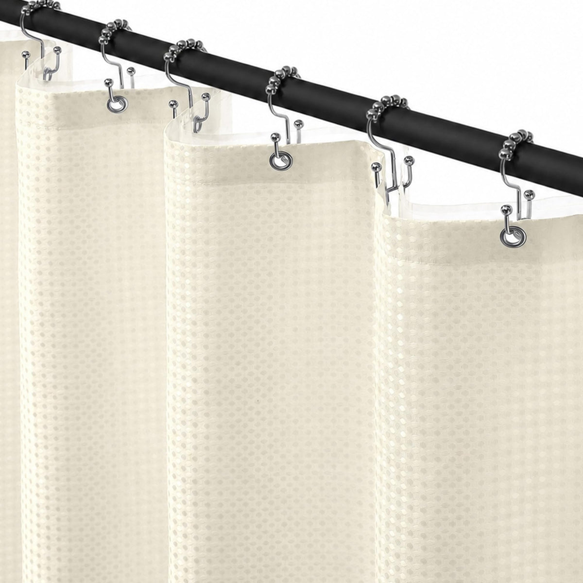 Siiluminisoy Shower Curtain with Liner, 3 in 1 Waffle Shower Curtain Set with 12 Metal Hooks, Waterproof, Machine Washable, Luxury Fabric Shower Curtains for Bathroom, White, 72" W x 72" H