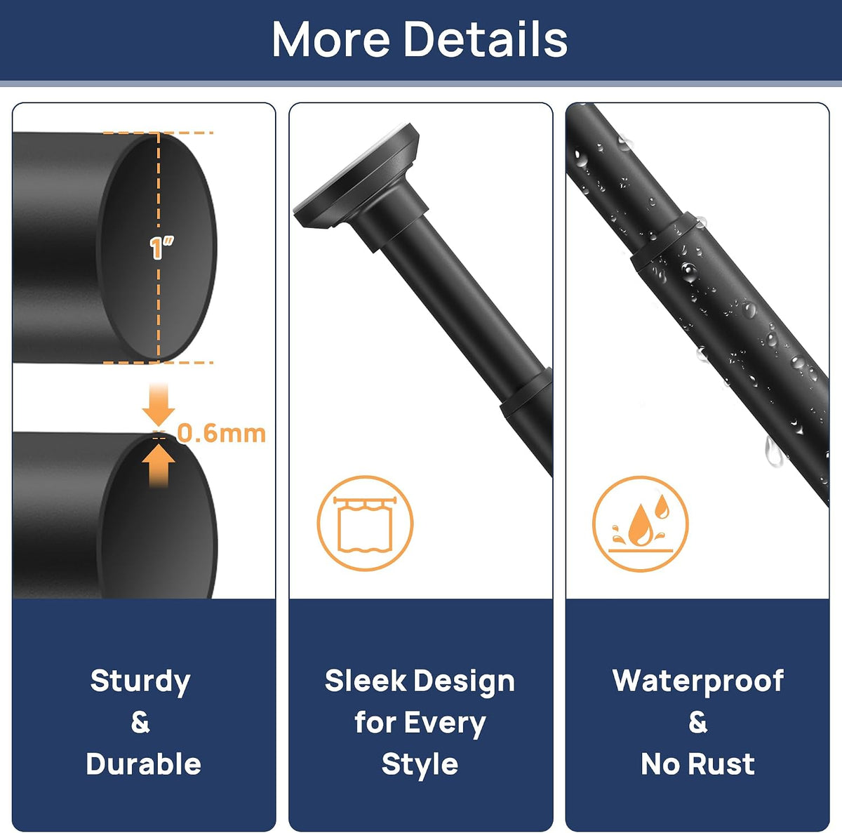 ENJOYBASICS 1" Black Shower Curtain Rod, 30-76" Adjustable, Secure Tension