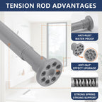 Grey Shower Curtain Rod 28"-39.5", Never Rust Anti-Slip Adjustable Tension Curtain Rods No Drilling, Heavy Duty Spring Enlarged Diameter 1" Tension Rod for Bathroom/Closet/Room Divider
