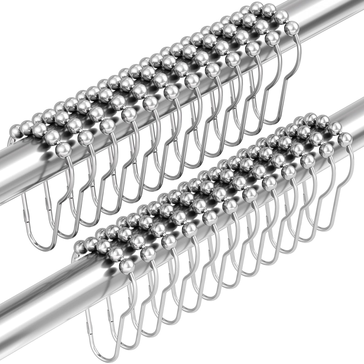 Amazer Shower Curtain Hooks Rings, Rust-Resistant Stainless Steel Double Shower Curtain Hooks, Shower Hooks for Shower Curtain and Liner Bathroom, Set of 12, Chrome