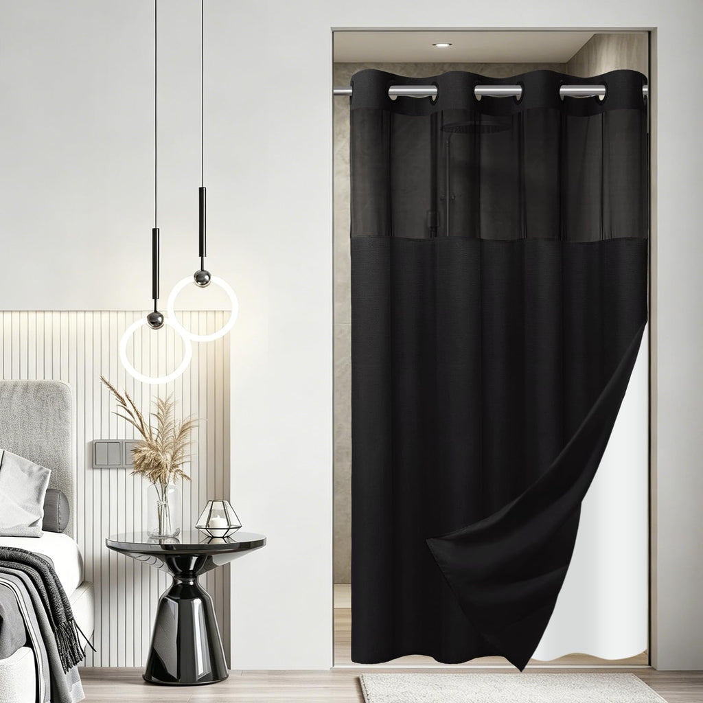 SORTTO Ringless Slub Shower Curtain with Snap in Liner, 71x74, Black