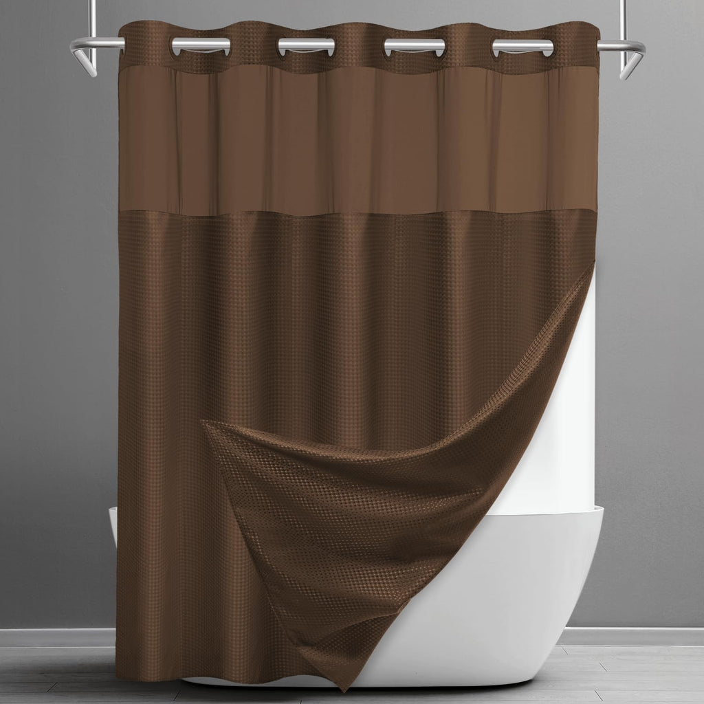 SORTTO Ringless Waffle Shower Curtain with Snap in Liner Set, 71x74, White